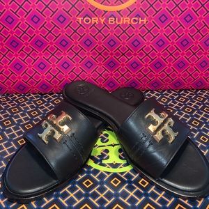 Tory Burch Everly Slide in Black and Gold